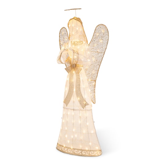 Glitzhome® 63" Christmas 3D Glittered Fabric Angel with 120 Warm White LED Lights
